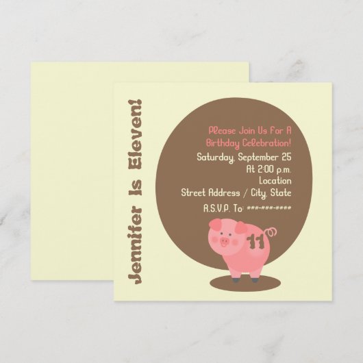 Pig Birthday Party Invitation Kaart (Voorkant / Achterkant)