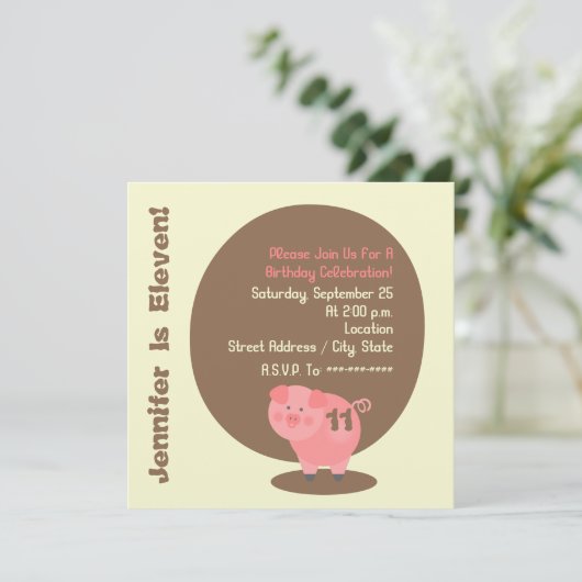Pig Birthday Party Invitation Kaart (Staand voorkant)