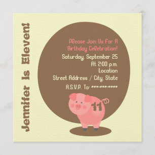Pig Birthday Party Invitation Kaart