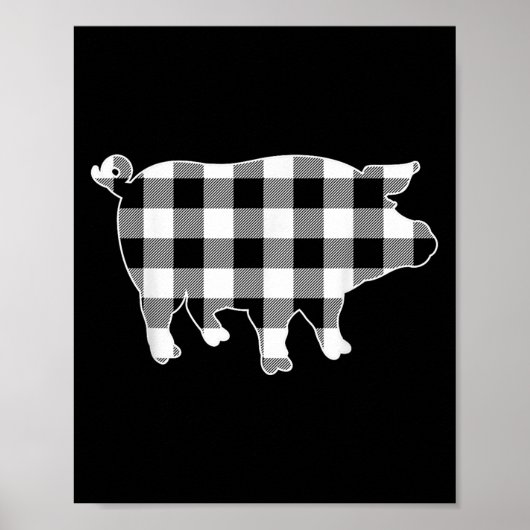 Pig Black & Camp; White Buffalo Plaid Vrolijk Kers Poster (Voorkant)