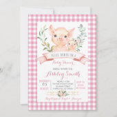 Pig boerderij baby shower uitnodiging roze meisje (Voorkant)