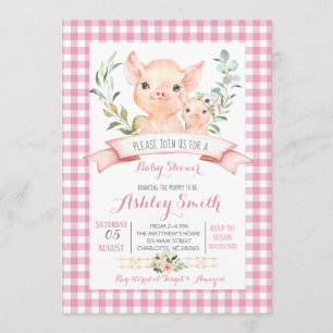 Pig boerderij baby shower uitnodiging roze meisje