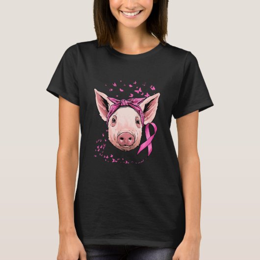 Pig Breast Cancer Awareness Pink T-shirt (Voorkant)