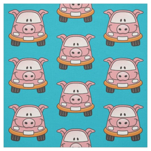 Pig Cartoon Car Pattern Stof (Swatch)