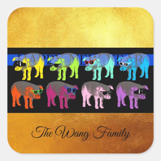 Pig Chinees Nieuwjaar 2019 Pop Gold Square S Vierkante Sticker (Voorkant)