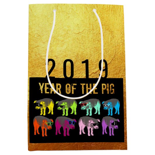 Pig Chinees nieuwjaar Zodiac Birthday M Gift Bag Medium Cadeauzakje (Voorkant)