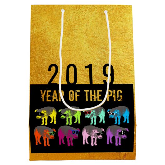 Pig Chinees nieuwjaar Zodiac Birthday M Gift Bag Medium Cadeauzakje (Achterkant)