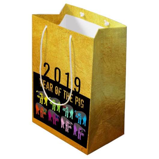 Pig Chinees nieuwjaar Zodiac Birthday M Gift Bag Medium Cadeauzakje (Achterkant Gekanteld)