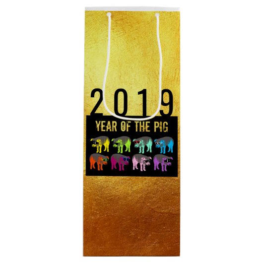 Pig Chinees nieuwjaar Zodiac Birthday W Gift Bag Wijn Cadeautas (Voorkant)