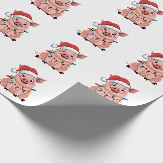 Pig Christmas Santa Hat Xmas Holiday Xmas Pigmass Cadeaupapier (Hoek)