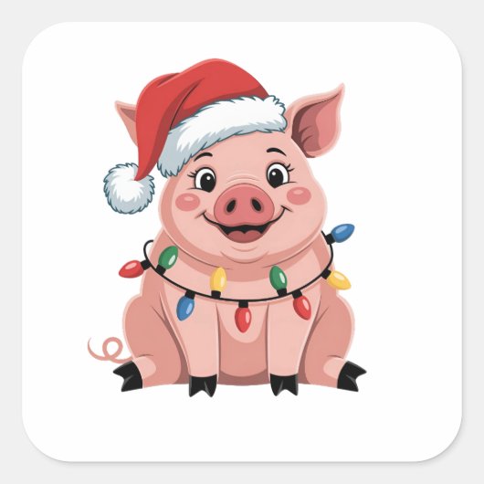 Pig Christmas Santa Hat Xmas Holiday Xmas Pigmass Vierkante Sticker (Voorkant)