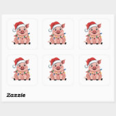 Pig Christmas Santa Hat Xmas Holiday Xmas Pigmass Vierkante Sticker (Vel)
