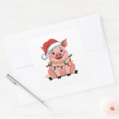 Pig Christmas Santa Hat Xmas Holiday Xmas Pigmass Vierkante Sticker (Envelop)