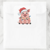 Pig Christmas Santa Hat Xmas Holiday Xmas Pigmass Vierkante Sticker (Tas)