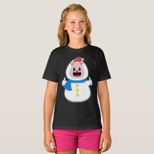 Pig Christmas Snowman T-shirt (Voorkant volledig)