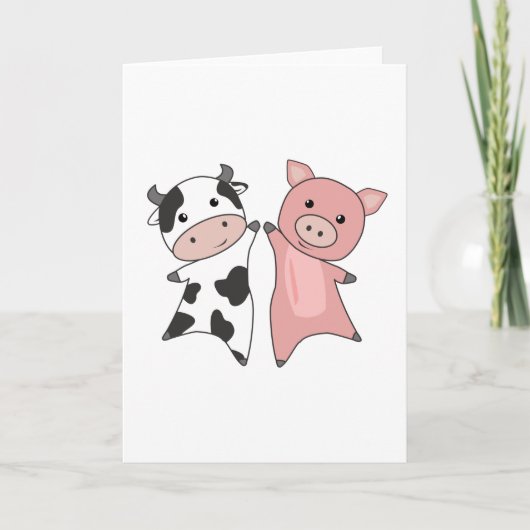 Pig Cow Piggy Cute Farm Animals Kaart (Voorkant)