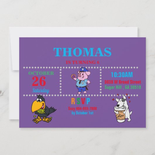 Pig, Crow, Dog Funny Invitation Kaart (Voorkant)