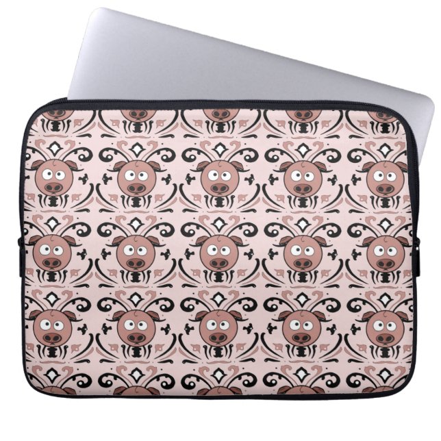 Pig Damask Patroon Laptop Sleeve (Voorkant)