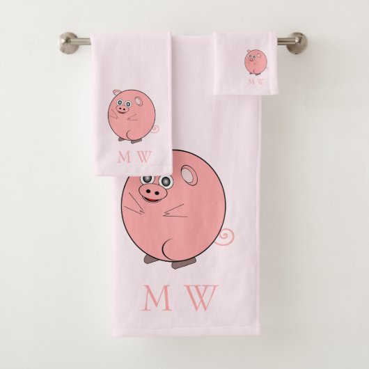 Pig Design Monogrammed Bad Handdoek (Insitu)