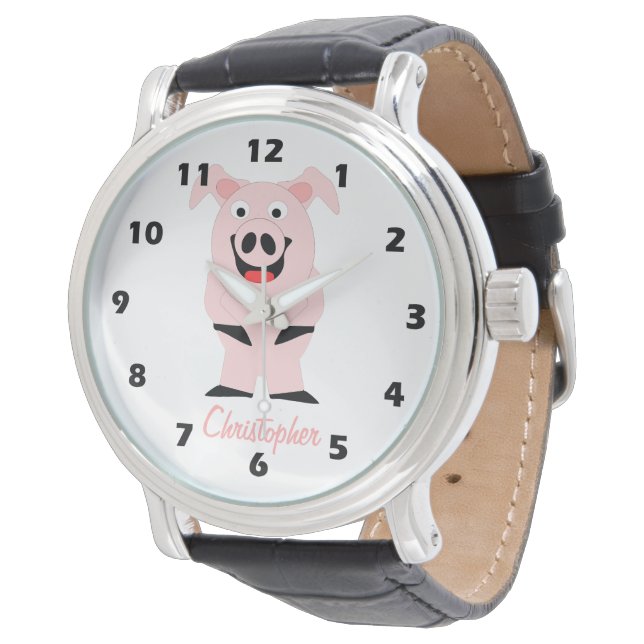 Pig Design Personalised Horloge (Gekanteld)
