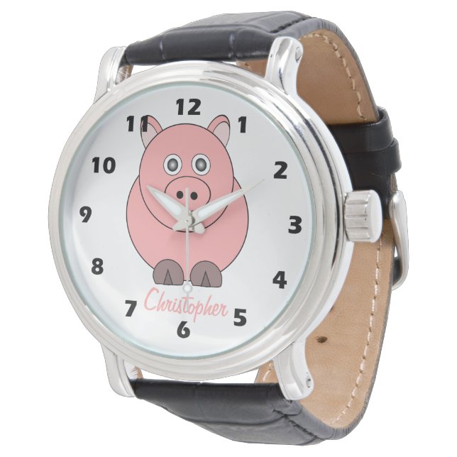 Pig Design Personalised Horloge (Gekanteld)