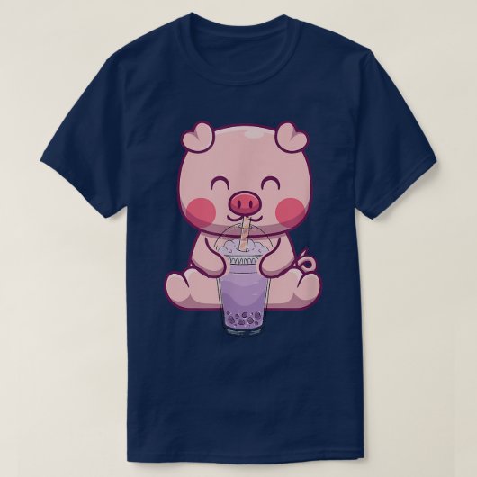 Pig Drink Bubble Boba Tea Japans T-shirt (Design voorkant)
