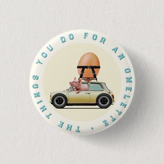 Pig Driving Car met Giant Egg - Whimsical Fun Ronde Button 3,2 Cm (Voorkant)