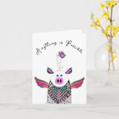 Pig en vogel Alles is mogelijk Wenskaart Kaart (Gele Bloem)