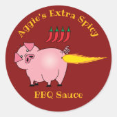 Pig Farting Fire Spicy BBQ Sauce Ronde Sticker (Voorkant)