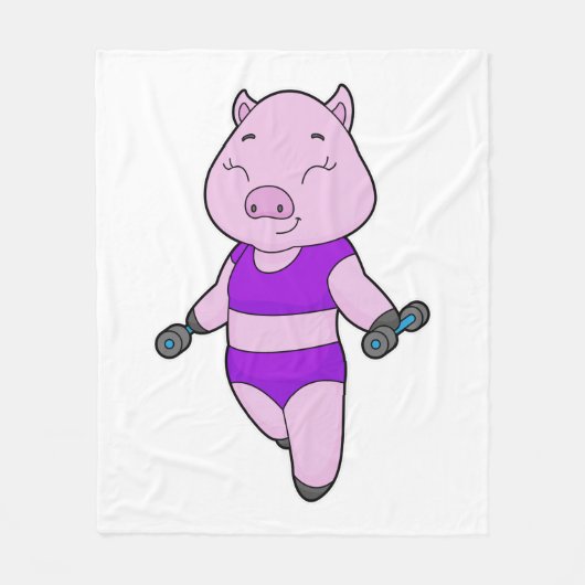 Pig Fitness Dumbbell Fleece Deken (Voorkant)