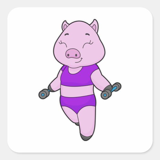 Pig Fitness Dumbbell Vierkante Sticker (Voorkant)