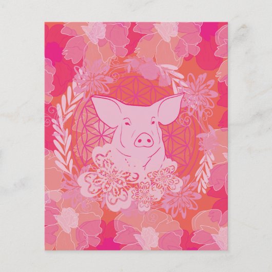 pig, flower of life, blue, mandala, zen, chakra, p flyer (Voorkant)