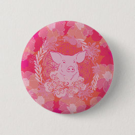 pig, flower of life, blue, mandala, zen, chakra, p ronde button 5,7 cm