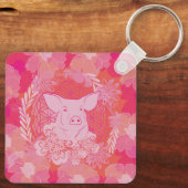 pig, flower of life, blue, mandala, zen, chakra, p sleutelhanger (Achterkant)