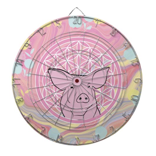 pig,flower of life, rose, mandala,zen,chakra, dartbord (Voorkant)