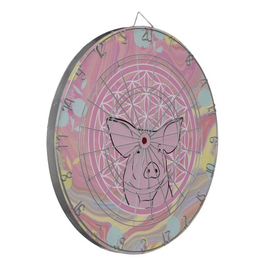 pig,flower of life, rose, mandala,zen,chakra, dartbord (Voorkant Links)