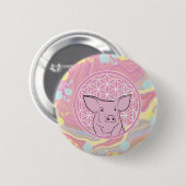 pig, flower of life, roze, mandala, zen, chakra ronde button 5,7 cm (Voorkant /achterkant)