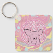 pig, flower of life, roze, mandala, zen, chakra sleutelhanger (Voorkant)