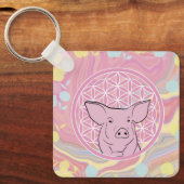 pig, flower of life, roze, mandala, zen, chakra sleutelhanger (Voorkant)