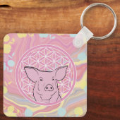 pig, flower of life, roze, mandala, zen, chakra sleutelhanger (Achterkant)