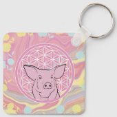 pig, flower of life, roze, mandala, zen, chakra sleutelhanger (Achterkant)