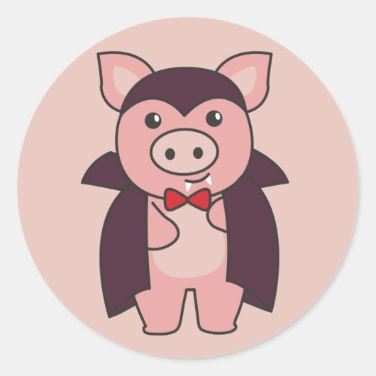 Pig Halloween Cute Devil Vampire Costume Classic R Ronde Sticker (Voorkant)