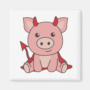 Pig Halloween Cute Devil Witch Costume Magneet