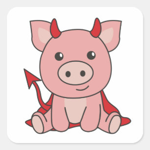 Pig Halloween Cute Devil Witch Costume Square Stic Vierkante Sticker