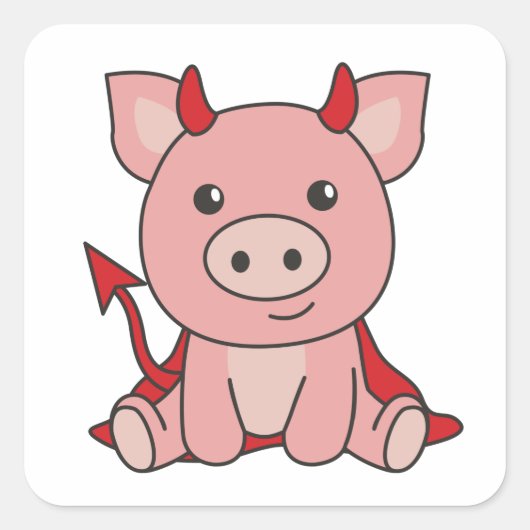 Pig Halloween Cute Devil Witch Costume Square Stic Vierkante Sticker (Voorkant)