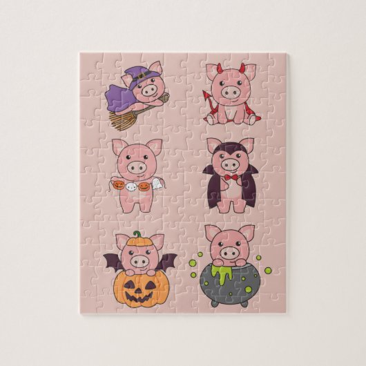 Pig Halloween Devil Pumpkin Vampire Costume Jigzaa Legpuzzel (Verticaal)