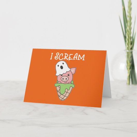 Pig Halloween Ghost I Scream Ice Cream Pun Feestdagen Kaart (Voorkant)