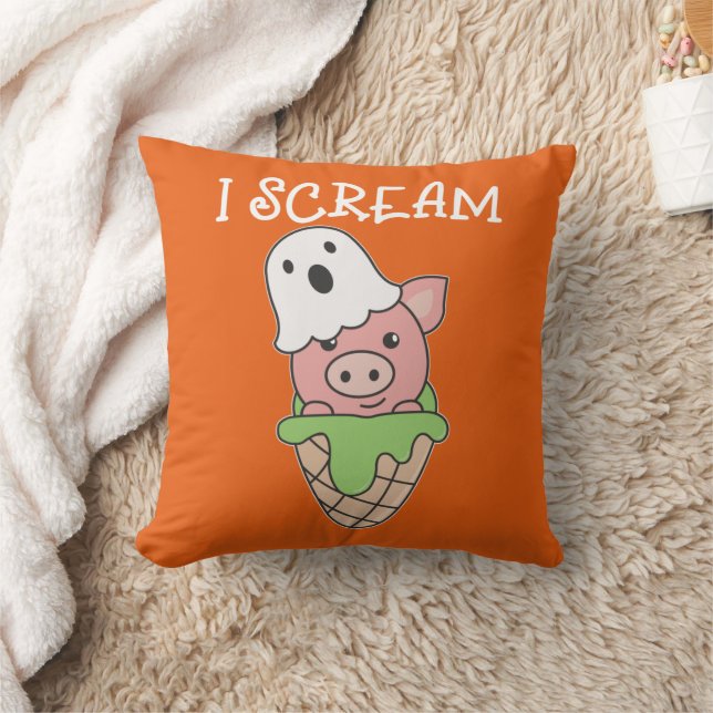 Pig Halloween Ghost I Scream Ice Cream Pun Kussen (Deken)