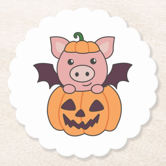 Pig Halloween Pumpkin Bat Costume Kartonnen Onderzetters (Voorkant)