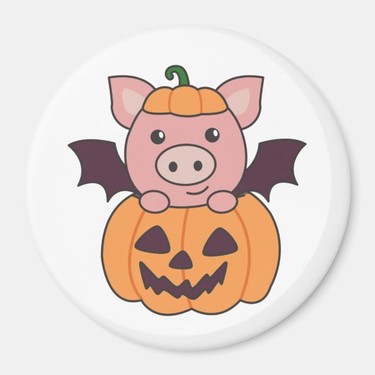 Pig Halloween Pumpkin Bat Costume Magneet (Voorkant)